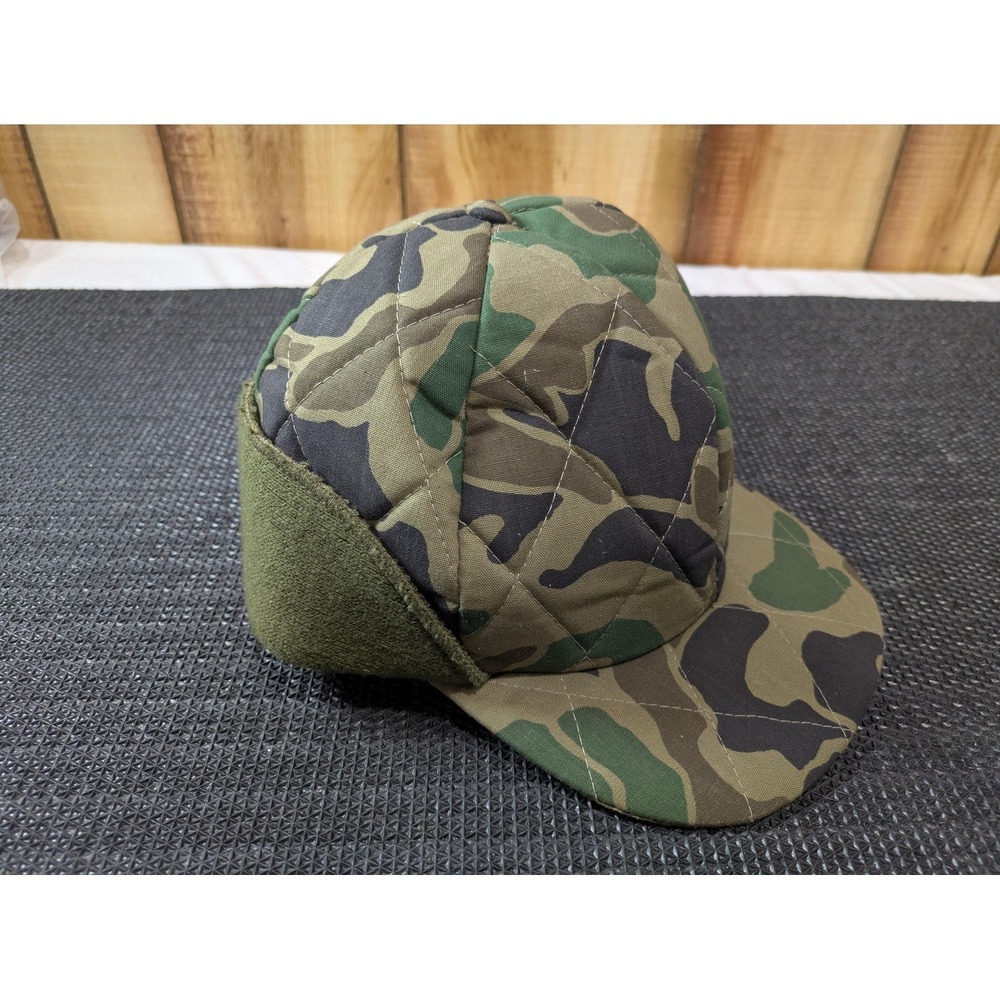 Vintage Moja Hat Trapper Fitted Mens Medium Green Camo Ear Flap Insulated 80s